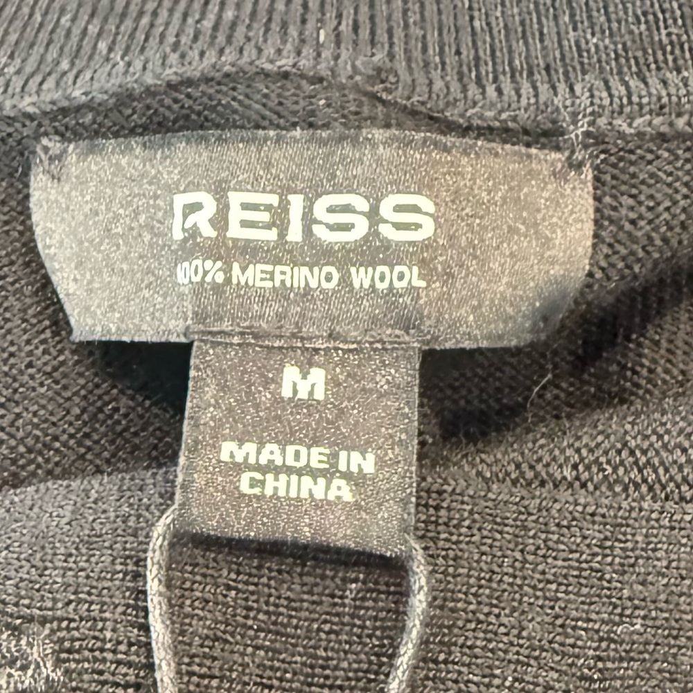 NWT M REISS MERINO WOOL LONG-SLEEVE POLO SHIRT IN BLACK - Picture 7 of 8